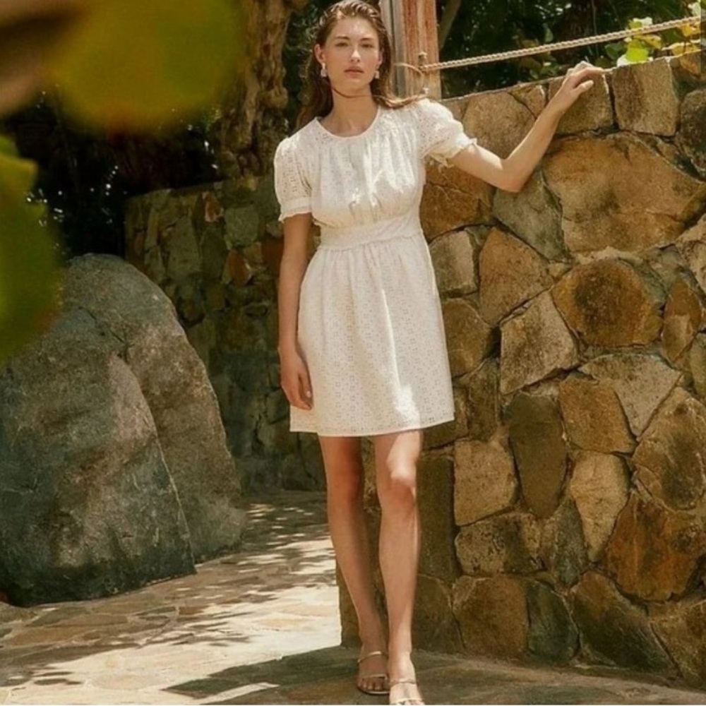 NWT J. Crew Button Front White Mini Eyelet Dress in Ivory